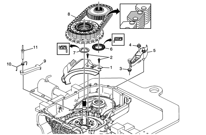 Drive and Driven Sprocket, Drive Link, and Park Pawl Installation (6T40/45/50) Automatic Transmission Unit 