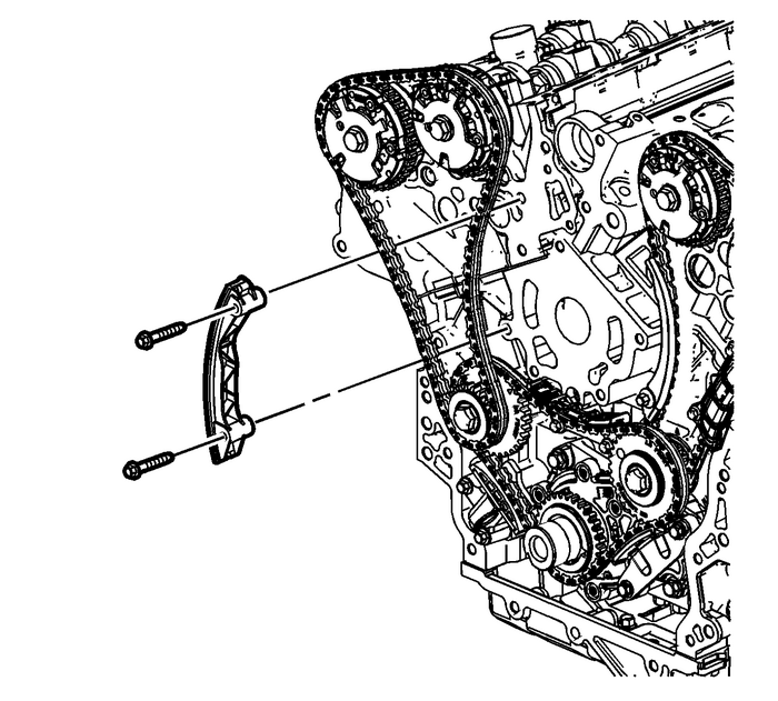 Secondary Timing Chain Guide Removal - Right Side Valvetrain Valvetrain Timing Timing Belt/Chain Engine Valvetrain Timing Secondary Timing Chain Guide Removal - Right Side Valvetrain Valvetrain Timing Timing Belt/Chain